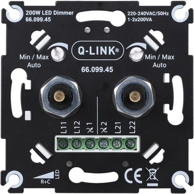 Afbeelding van Duo Dimmer Q link (Inbouw, Draaiknop, LED, 2 x 200 watt, Met centraalplaat, Wit)