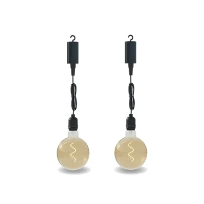 Afbeelding van Calex Hanglamp voor buiten 2 Stuks Pendel Buitenverlichting op batterij Goud Filament Lichtbron Zwart