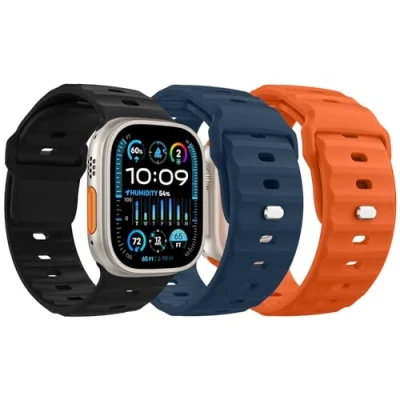 Afbeelding van MoKo 3Pack Ocean band Compatible with Apple Watch Ultra 2 Strap 49mm 46mm 45mm 44mm 42mm for Men Women,Silicone Replacement Wrist iWatch Series 10 9 8 7 6 5 4 SE 2,B/O/D