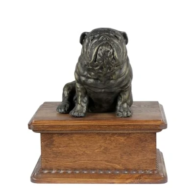Afbeelding van Art Dog Urn voor hondenas Handgemaakt gedenkteken met koudgegoten bronzen beeld huisdierherdenkingsurn de naam 8,3x11,4x4,3 Engelse bulldog