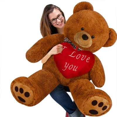 Afbeelding van Teddybeer met hart, bruin, 98 cm, knuffelbeer