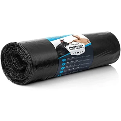 Afbeelding van PREMIUM vuilniszakken 240L extra sterk 15 stuks 70 my 2 rollen huishoudelijke en industriële scheurvast sterke ZWART DUITSE PRODUCTIE 100 x 125 cm voor vuilnisbak