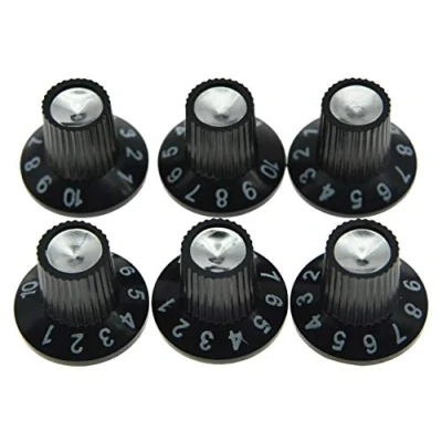 Afbeelding van KAISH 6x Gitaar AMP Versterker Skirted Knoppen Zwart w/Zilver Cap voor FD Stijl