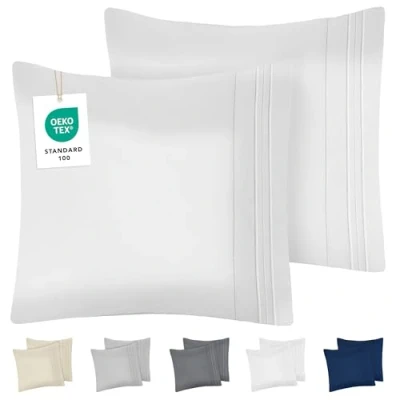 Afbeelding van Dreamzie kussensloop 80x80 set van 2 in Oeko Tex gecertificeerde geborstelde microvezel zachte kussenhoes met geborduurde patronen wit