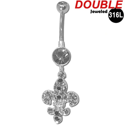 Afbeelding van Navelpiercing Fleur de Liss Chirurgisch staal CZ Zirconia steen Double Jeweled