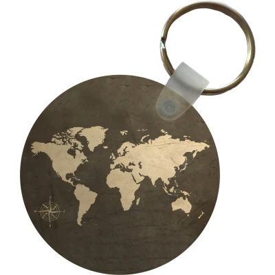Afbeelding van Sleutelhanger wereldkaart Vintage Windroos Plastic Rond Uitdeelcadeautjes