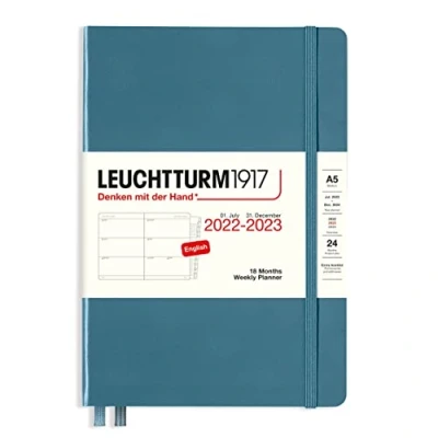 Afbeelding van LEUCHTTURM1917 366037 weekkalender medium (A5) 2023, 18 maanden, steenblauw, Engels