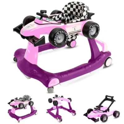 Afbeelding van Sun Baby Loopstoeltje looplerhulp van 6 tot 12 maanden, duwfunctie, 3 traps hoogteverstelling, siliconen wielen, geluiden, verlichting (Roze)
