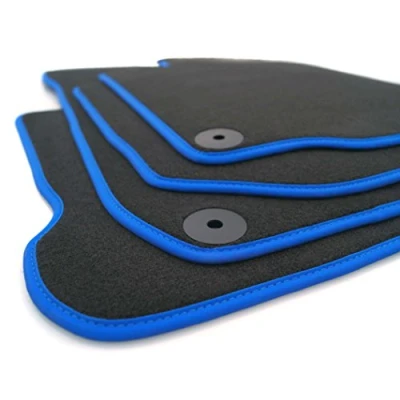 Afbeelding van kh Teile Vloermatten, geschikt voor Golf 7, velours automatten, premium tuning accessoires, 4 delig, zwart, nubuck, blauw