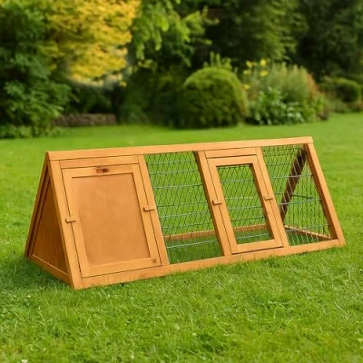 Afbeelding van Home Discount konijnenhok van hout, driehoek, ook voor cavia&#039;s, dierenkooi buiten met uitloop, groot