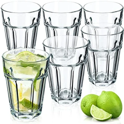 Afbeelding van KADAX Drankglazen, vaatwasmachinebestendige longdrinkglazen van neutrum calciumglas, stapelbare cocktailglazen, waterglazen, koffieglazen, theeglazen (Amelie 365 ml, 6 stuks)