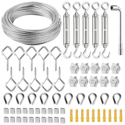 Afbeelding van Golgner 40 m 2 mm staalkabel klimhulp set, 304 roestvrij staal spankabel met PVC ommanteld, oogschroef, spanslot, voor klimplanten, waslijn, gordijnen