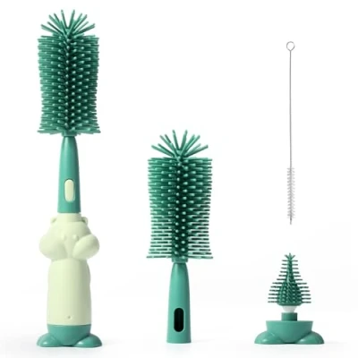 Afbeelding van Diboniur flessenborstel, 3 in 1 babyflessenborstelset, zachte siliconen krasbestendig en duurzaam, flessenreiniger voor het reinigen van flessen kopjes