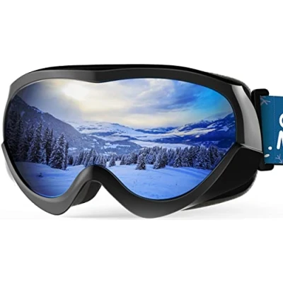 Afbeelding van OutdoorMaster Skibril voor kinderen, compatibel met helm jongens en meisjes, 100% uv bescherming, VLT 10% zwart frame, grijze lens