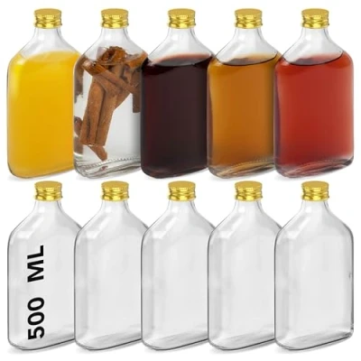 Afbeelding van HEFTMAN Fles glazen flessen 10 Pack 500ml lege met gouden deksels
