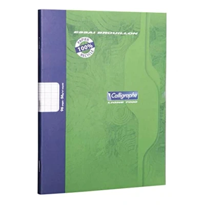 Afbeelding van Calligraphe 2196C Groen Geniet Kladbladen Schrift 17x22cm 96 grote ruiten pagina&#039;s 56g 100% gerecycled papier Offset Karton Kaft Merk van Clairefontaine