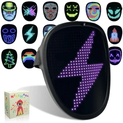 Afbeelding van MOYACA Led masker voor kinderen, met gebarendetectie, lichtmasker Halloween, masker, verlichte gezichtstransformator, studenten, kostuum, cosplay, feest