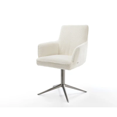 Afbeelding van DELIFE Draaistoel Heira Flex met armleuning bouclé wit kruispoot grafiet 360 draaibaar rocker functie pocketveer kern
