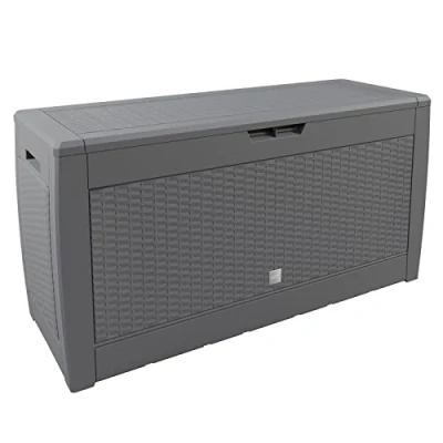 Afbeelding van Opbergbox 310L UV Bestendig Weerbestendig Wielen Tuinbox Rotan look Antraciet