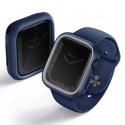Afbeelding van UNIQ MODUO Beschermhoes voor Apple Watch met verwisselbare PC lunette 45/44 mm marineblauw/grijs, blauw/grijs, Blauw/Grijs