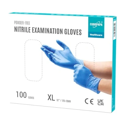 Afbeelding van EUROPAPA® 100 x nitrilhandschoenen, wegwerphandschoenen, onderzoekshandschoenen, nitril handschoenen, poedervrij, zonder latex, niet steriel, latexvrij, wegwerphandschoenen (XL, Oceaanblauw)