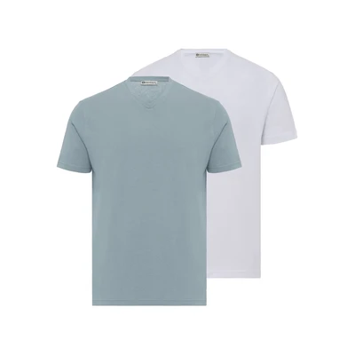 Afbeelding van dandalo Dawid 2 PACK Tshirt basic, Heren, Maat: 3XL, Baby blue white