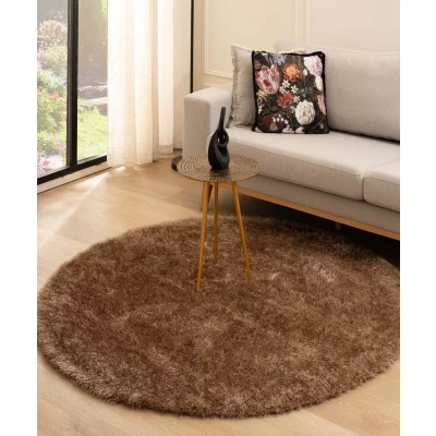 Afbeelding van Rond Hoogpolig Vloerkleed Velvet Posh Bruin 240 Cm