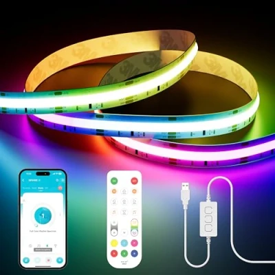 Afbeelding van PAUTIX USB RGB Smart IC COB ledstrip, 3 m, 5 V, 1800 leds, pixels, adresseerbare kleurveranderende werkt voor Alexa/Google Assistant, RF afstandsbediening tv, kerstfeest,