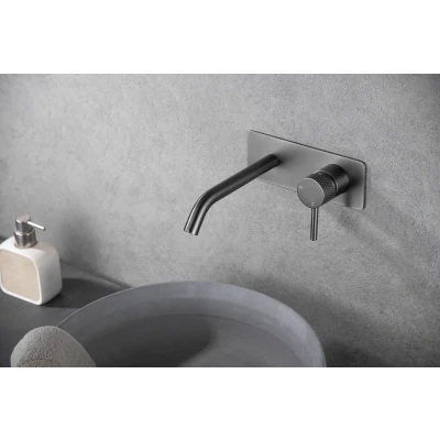 Afbeelding van Ribbd inbouw wastafelmengkraan eenhendel compleet gunmetal