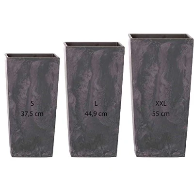 Afbeelding van WELLHOME 3 stuks Altas Prosperplast bloempotten (11,4/19/35 liter) Urbi Square Effect van kunststof in antraciet met tank