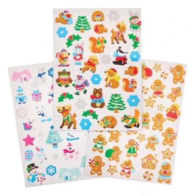 Afbeelding van Baker Ross FX740 Stickervellen voor het Kerst Minifeest Pak van 12, Vulling Kerstfeest Zakjes en Kousenvullers