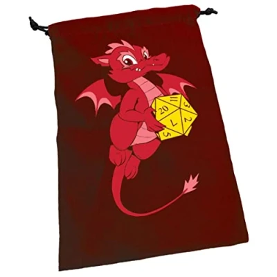 Afbeelding van Steve Jackson Games Dice Dragon Bag Red Large Drawstring with custom Includes 2 16mm d6 Holds Over 100 Perfect for Gamers and Collectors