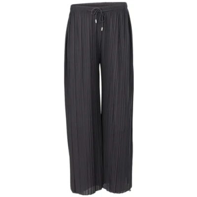 Afbeelding van malito more than fashion Dames plissé broek losse zachte vloeiende chiffonbroek lange zomerbroek trendy marlenebroek 883, zwart, L/XL