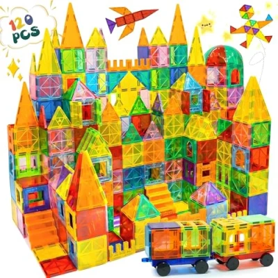 Afbeelding van Magnetic Tiles Magnetisch Speelgoed Magnetische Tegels Educatief &amp; Constructie Montessori 120 Stuks Bouwstenen Bouwblokken Bouw je Magna Wereld Kinderen Olvy
