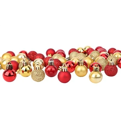 Afbeelding van Toyland® Set met 64 mini kerstballen, 32 rood, goud, 2,5 cm (25 mm)