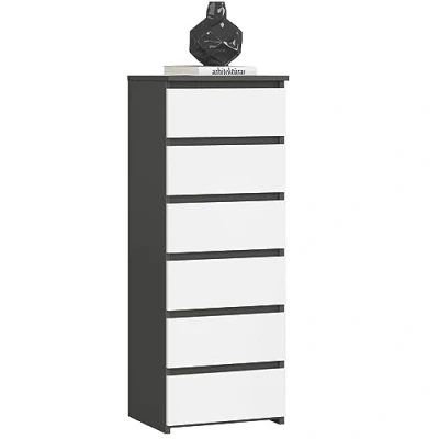 Afbeelding van AKORD Commode CL6 40 cm 6 laden kast voor de woonkamer slaapkamer B40 x H109 D35 Gewicht 25,5 kg Grafietgrijs/wit
