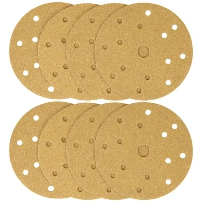 Afbeelding van 40 stuks schuurschijven voor excentrische schuurmachines, 150 mm schuurpapier met 15 gaten, klittenband schuurbladen houtmaterialen, spaanplaat, metaal (80 korrelgrootte, geel)