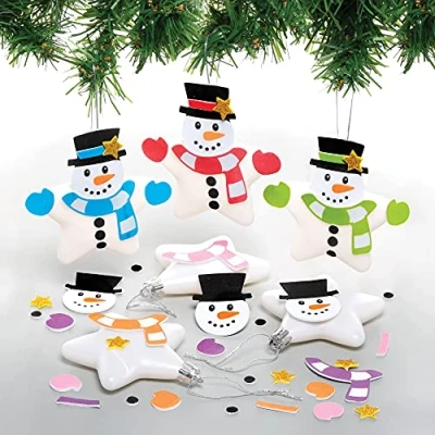 Afbeelding van Baker Ross FE921 Sneeuwman Kerstballensets Pak van 6, Feestelijke boomversieringen voor kinderen om te versieren en weer geven, Hangende decoraties kerstbomen