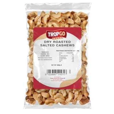 Afbeelding van Tropgo Geroosterde Cashewnoten 500g Vers Verpakt, Licht Gezouten met Vezels, Proteïne, Mineralen, Perfecte Snack Koosjer gecertificeerd Noten in Bulk