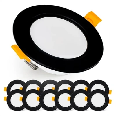 Afbeelding van EMOS Exclusive Inbouwspots LED Downlight 5W, 500 Lumen, 3000K warm wit Set van 12 spotjes IP54 waterdicht, voor gebruik binnen en buiten 230V, rond, ultravlak, Zwart