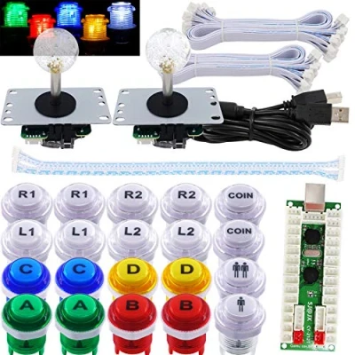 Afbeelding van SJ@JX Arcade 2 Player Game Controller Stick DIY Kit LED Buttons with Logo MX Microswitch 8 Way Joystick USB Encoder Cable for PC MAME Raspberry Pi