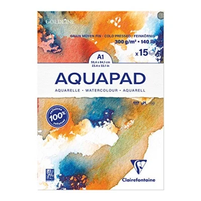 Afbeelding van Clairefontaine Goldline Aquapad 975724C Block, gelijmd, 15 vellen, aquarelpapier, middelgroot, A1, 59,4 x 84 cm, 300 g, wit