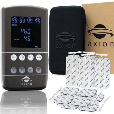 Afbeelding van axion® STIM PRO X9B 4 kanaals TENS EMS combinatieapparaat met 12 elektroden 60 programma&#039;s voor &amp; EMS, massage, bekkenbodemtraining en lymfedrainage incl. 2000 mAh batterij USB C.