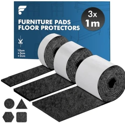 Afbeelding van shinfly 3 rollen viltstiften, zelfklevend, 5 mm dik, zelfklevende viltglijders voor stoelen, meubels, afmetingen en vormen, sterke lijm vloeren, zwart
