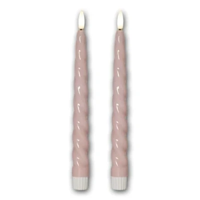 Afbeelding van Set van 2 LED stokkaarsen &quot;SHINE&quot;, hoogte 25cm, diameter 2,1cm, echte was gedraaid, timerfunctie, 3D vlam, roze