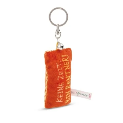 Afbeelding van NICI Sleutelhanger, mini pluche kussen, geen tijd, ben gepensioneerde, 8 cm met belletjes, kleurrijke begeleider voor rugzak of tas, sleutelhouder klein en groot 62105