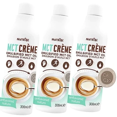 Afbeelding van Nutribe MCT Crème, 3x300 ml C8 C10 Olie emulsie 3X Meer ketonen, Geweldige energiebron Hersenen, Koolhydraatarm dieet, Periodiek vasten