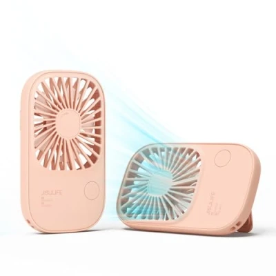 Afbeelding van JISULIFE Draagbare ventilator mini ventilator, kleine portbale met beugel, USB oplaadbare wimperventilator 3 snelheden, make upventilator, voor kantoor buiten reizen