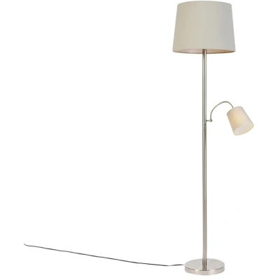Afbeelding van QAZQA Klassieke vloerlamp staal met grijze kap en leeslampje Retro