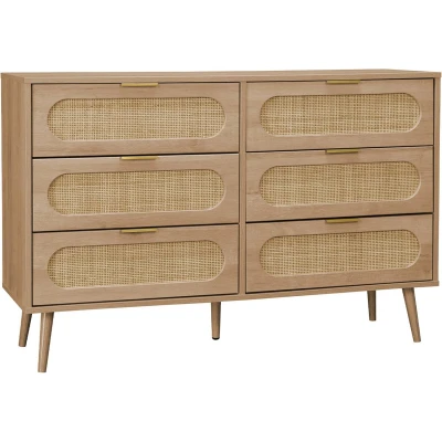 Afbeelding van sweeek Ladekast, eva, 6 laden, houtdecor, afgeronde rotan l 120 x b 39 h 79cm